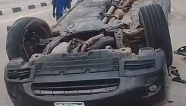 Damaged Lexus SUV after fatal accident along Lagos Coastal Road