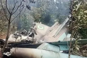 Nigerian Air Force recovery operation at the submerged aircraft crash site in Igbokoda, Ondo State